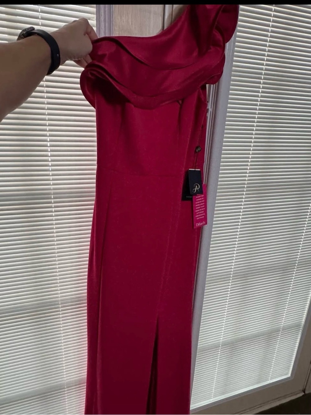 Adrianna Papell One-Shoulder Fuchsia Gown